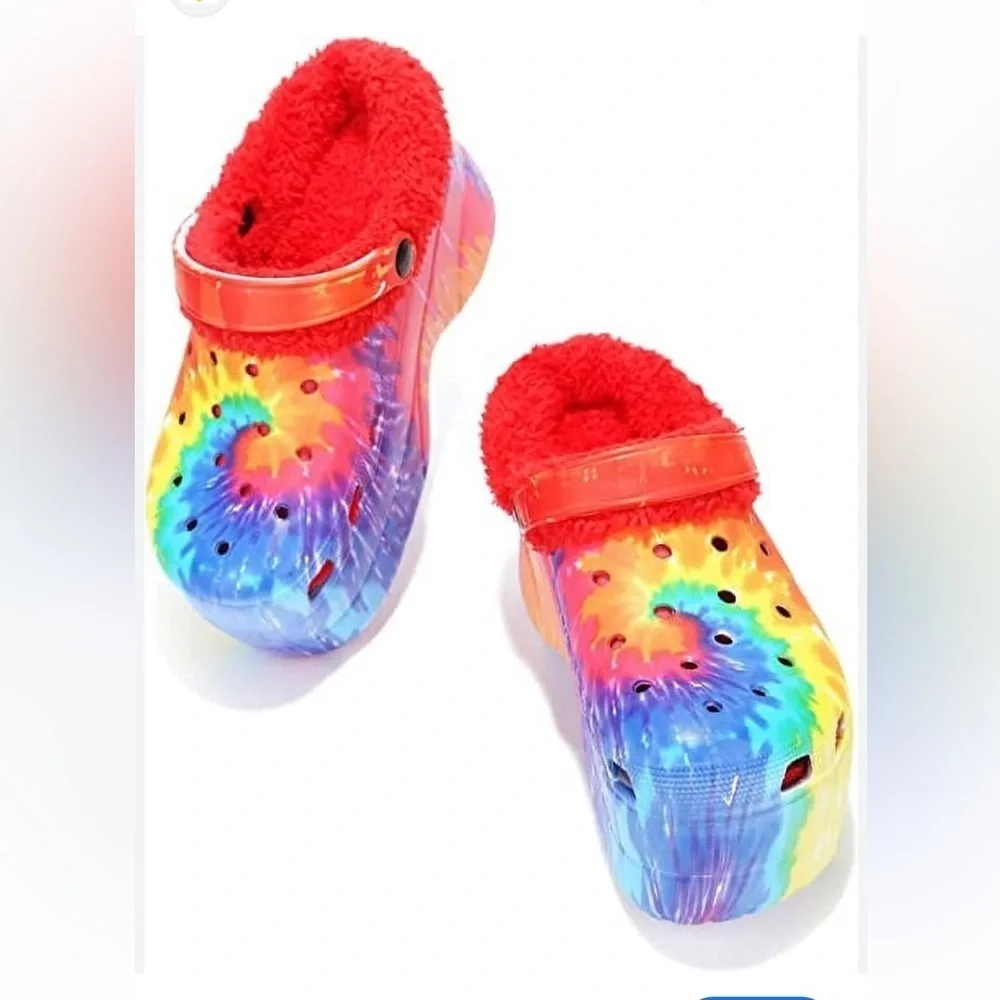 New Cape Robbin Gardener 3 Rainbow Praid Platform Clogs Sleep On Faux Blue Red